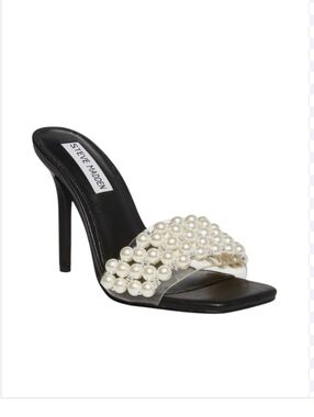 NWT Steve Madden Sift Pearl Embellished Heeled Sandal Black 7.5